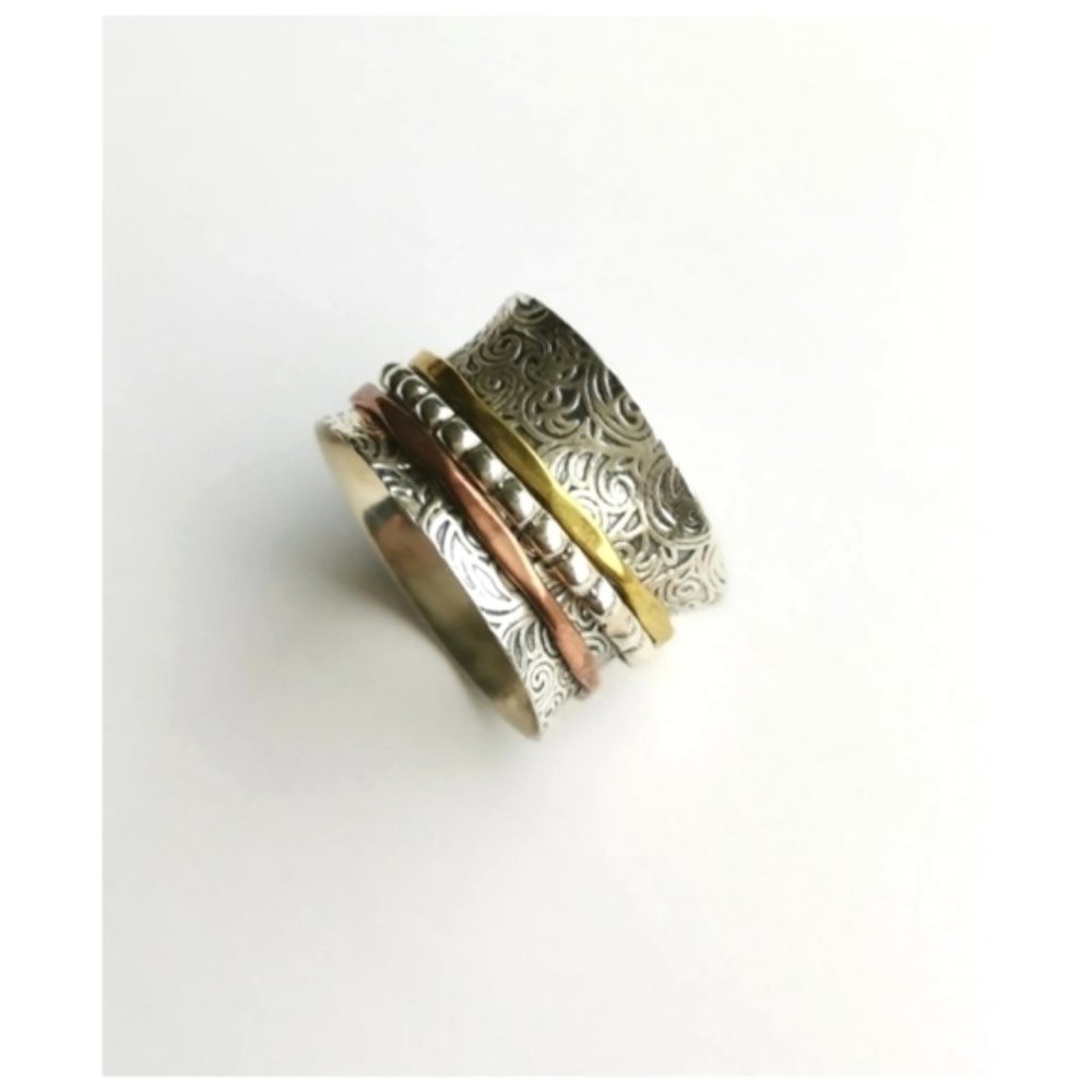 sterling silver three tone spinner ring spinning ring meditation wi…